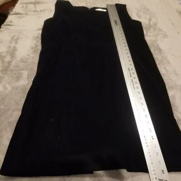 Jaeger Women Boat Neck Black Velvet Sleeveless Sheath Dress Knee Length Slit - Picture 5 of 6